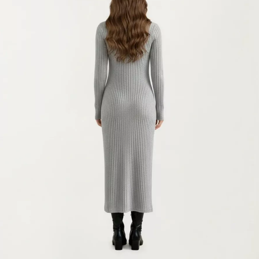 Long Sleeve Ribbed Knit Maxi Dress