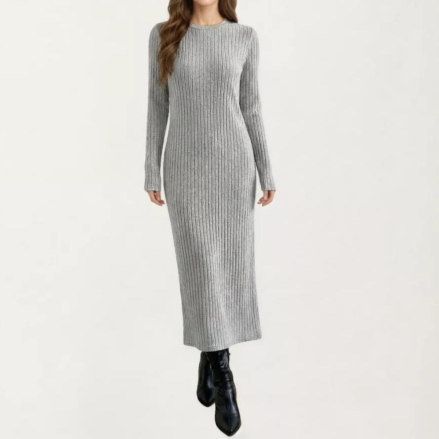 Long Sleeve Ribbed Knit Maxi Dress