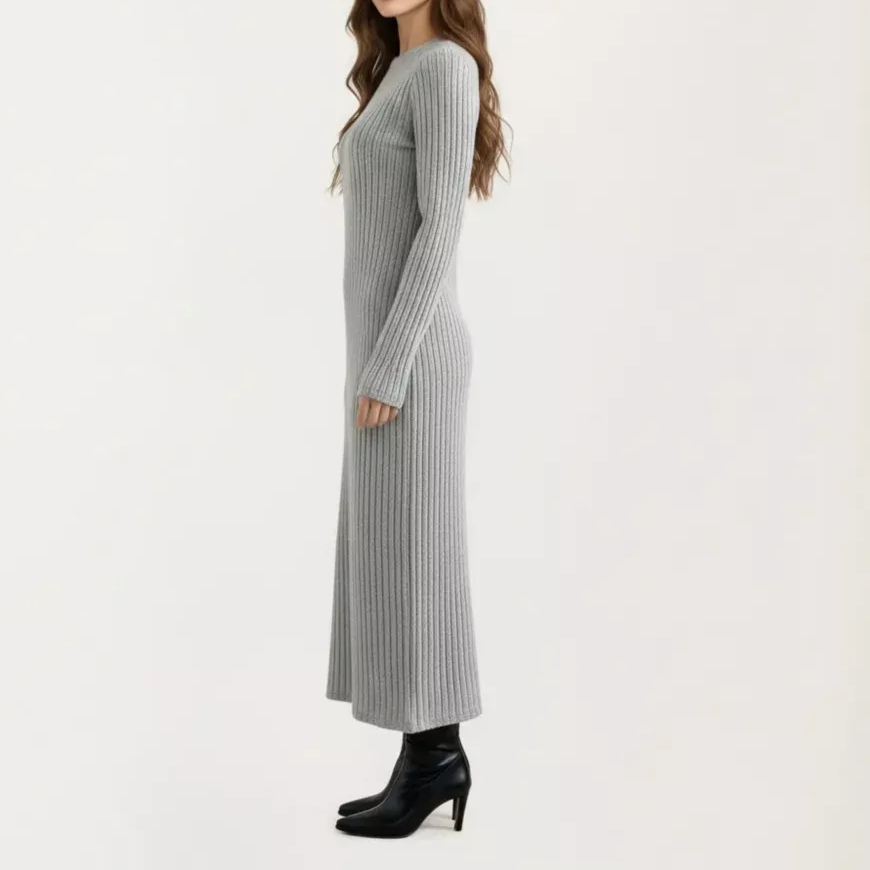 Long Sleeve Ribbed Knit Maxi Dress
